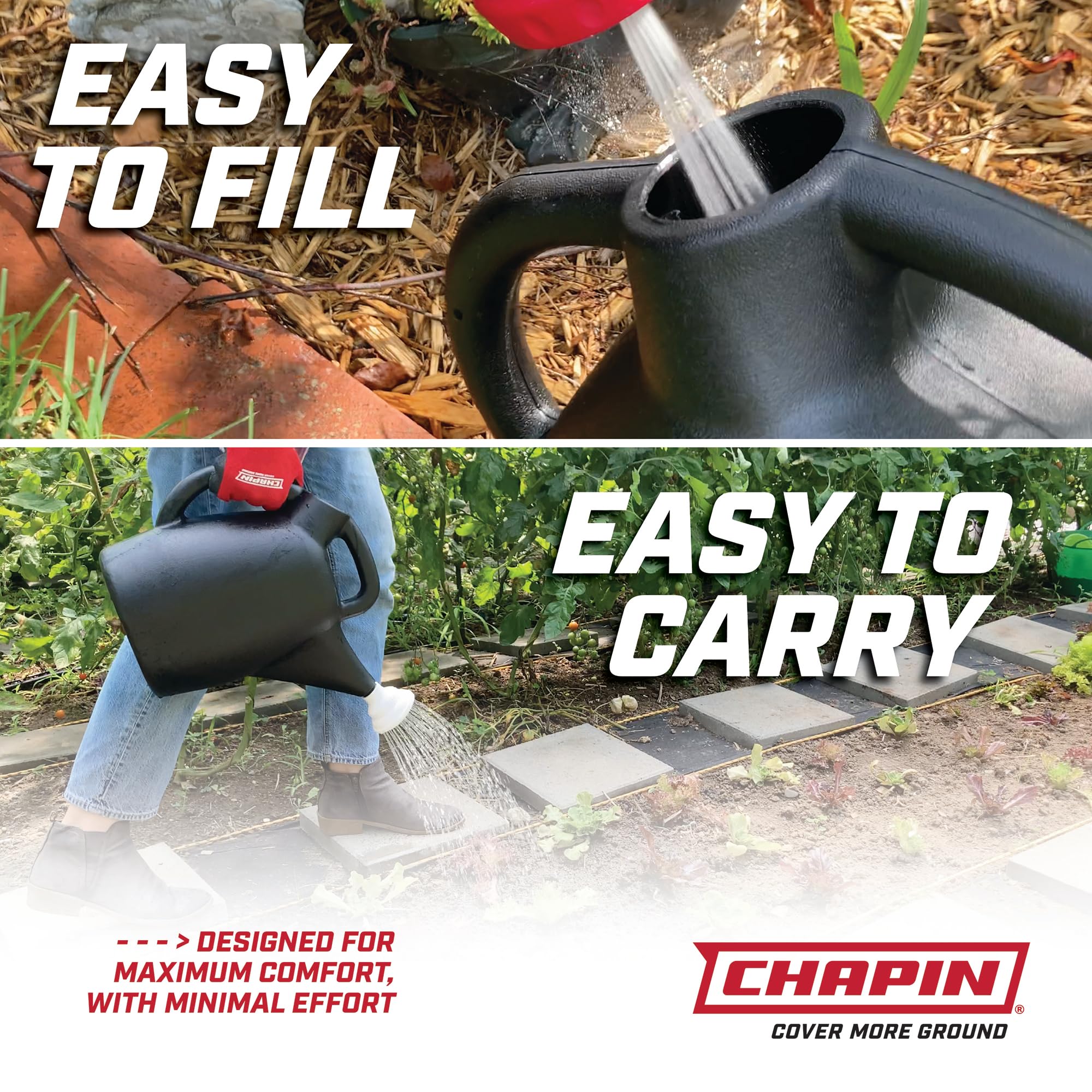 Chapin 47998 Tru-Stream 2-Gallon Watering Can – Recycled Plastic, Removable Nozzle, Black